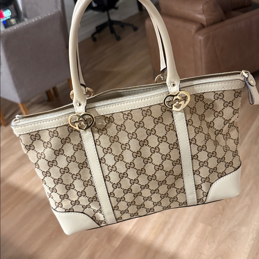 💕GUCCI Logo GG Running Shoulder Tote Bag Canvas Leather Beige GHW - Picture 10 of 16